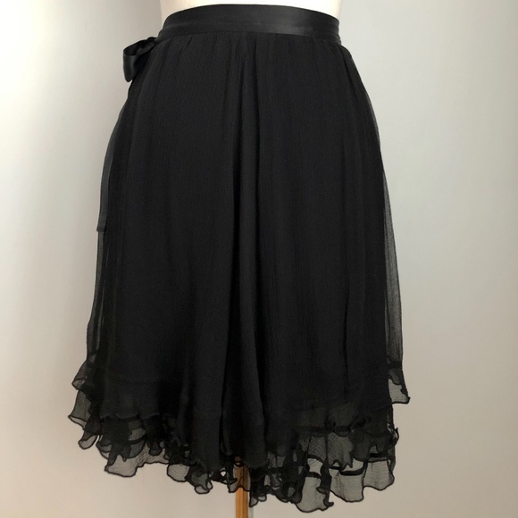 Jacob Layered Black Silk Skirt with Ribbon Tie - Picture 7 of 8